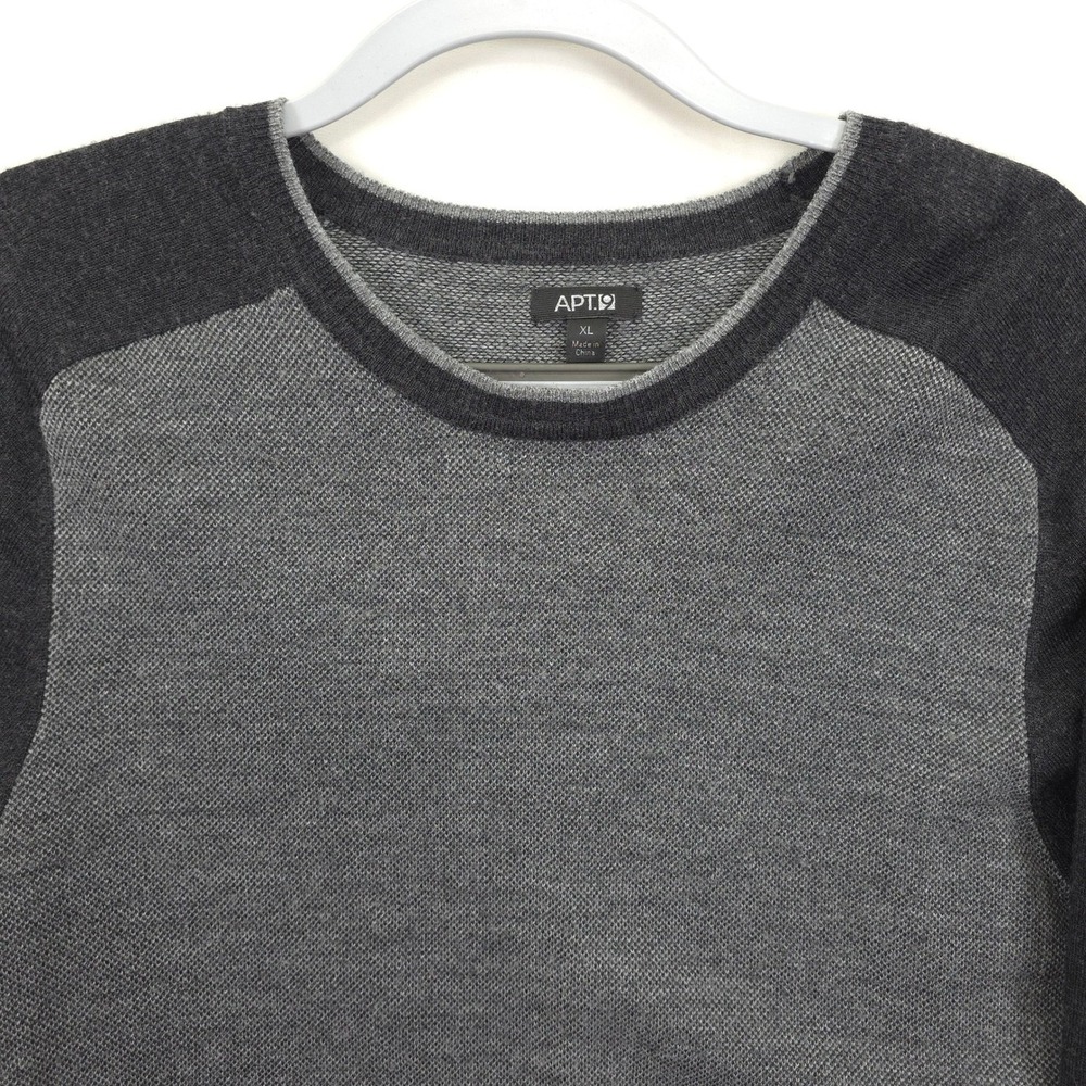 APT.9 Sweater Men XL Gray Crew Neck Colorblock Merino Wool Blend Pullover Knit - Picture 7 of 10